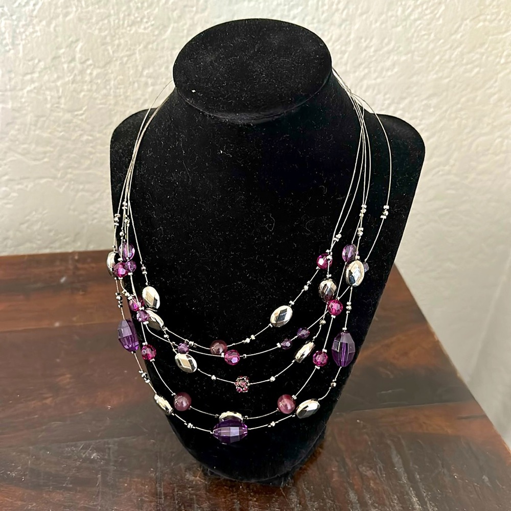 Vintage Amethyst & Silver Multi-strand Bead Necklace